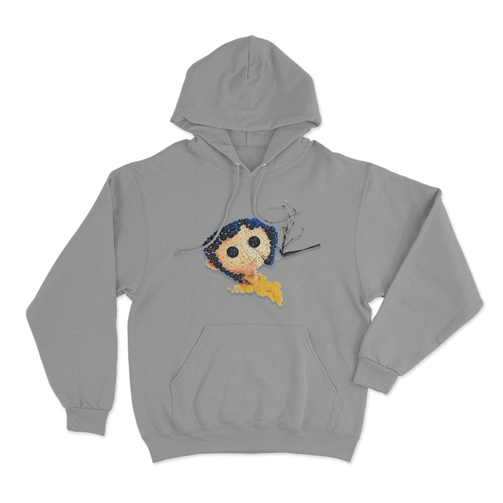 Coraline Button Art Unisex Hoodie Grey Coraline Button Art Unisex Hoodie Grey