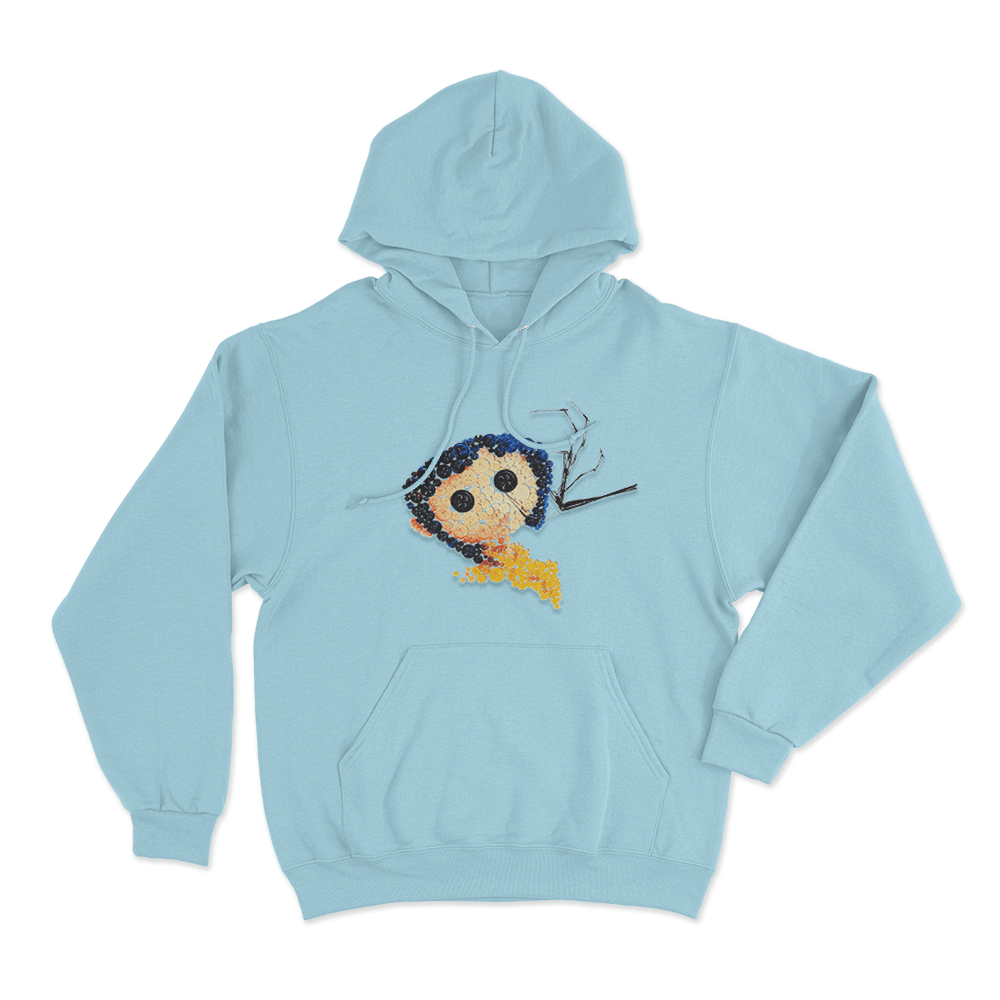 Coraline Button Art Unisex Hoodie Sky Blue Coraline Button Art Unisex Hoodie Sky Blue