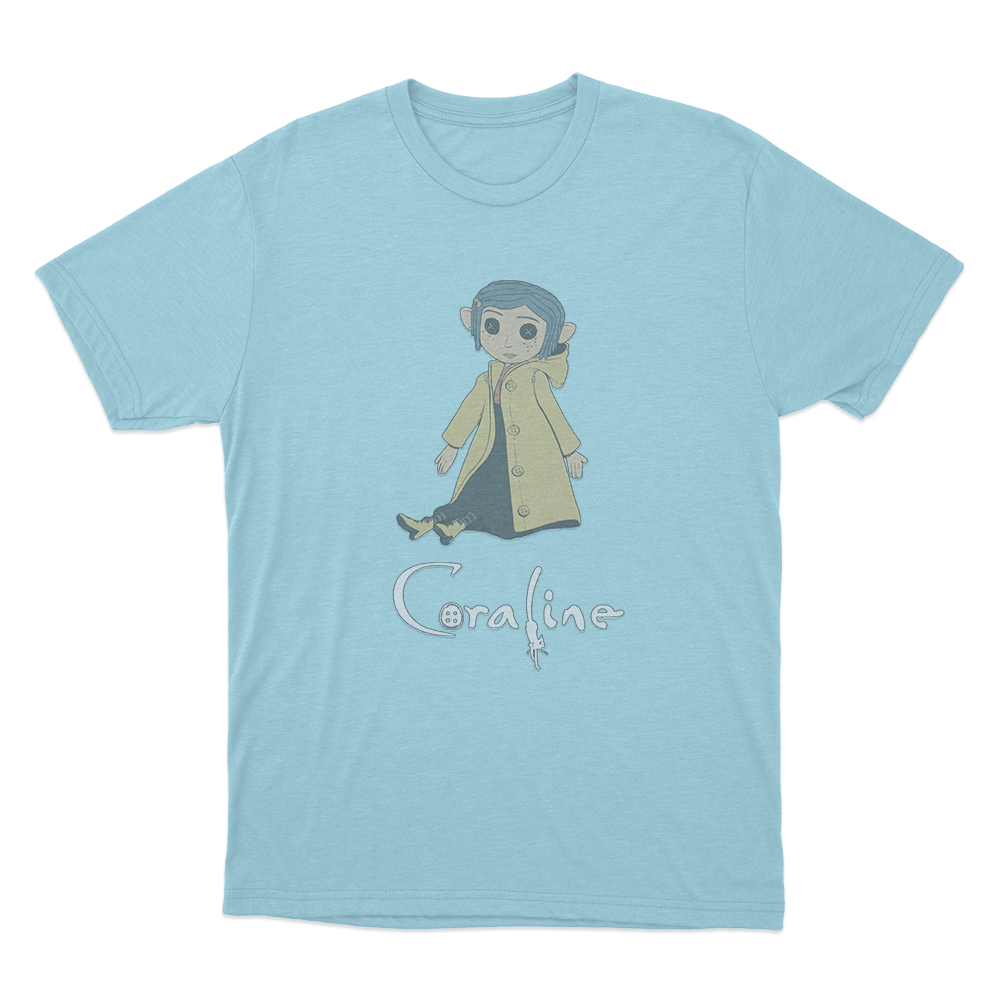 Coraline Cute Button Girl Unisex T Shirt Sky Blue Coraline Cute Button Girl Unisex T Shirt Sky Blue