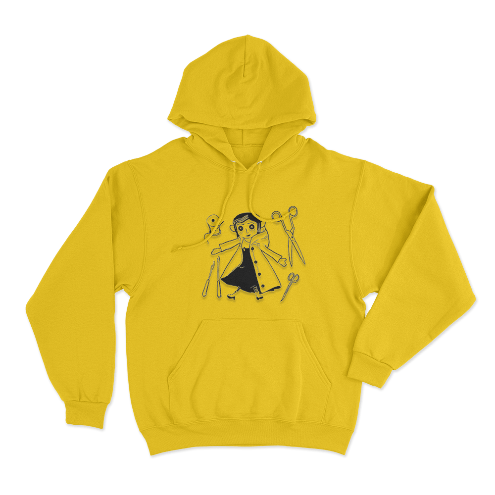 Coraline Sewing Tools Unisex Hoodie Yellow Coraline Sewing Tools Unisex Hoodie Yellow
